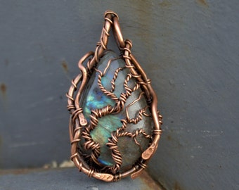 Tree of Life Copper Pendant with Labradorite, Tree of Life Jewelry, Rustic Boho Copper Tree Necklace, Copper Wire Wrap, Gift for Her,Women