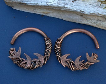 Birds Ear Weights 6g, Statement Tunnel Hangers for stretched ears, Copper Tunnel Eaarrings, Rustic Ear Weights, Alternative Plugs ear