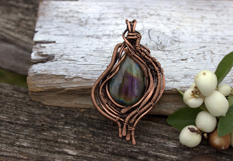 Labradorite Wire Wrapped Pendant Copper Wire Wrap Healing Etsy