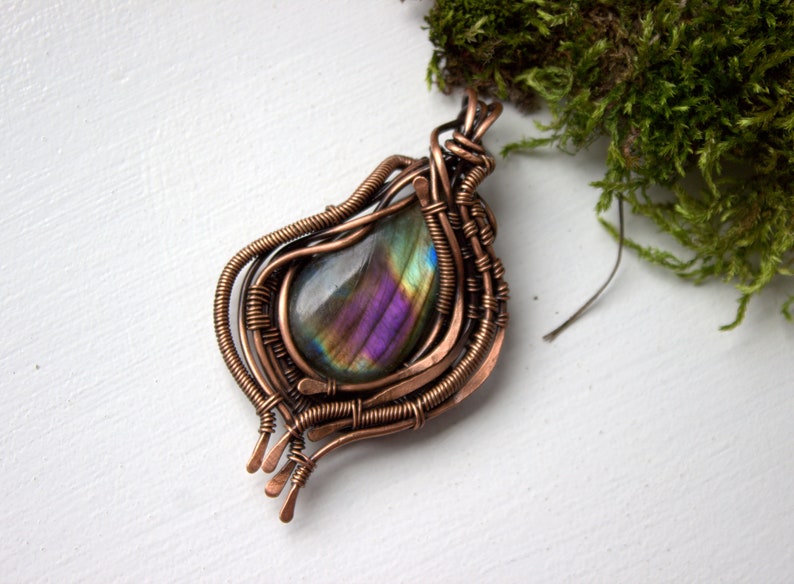 Labradorite Wire Wrapped Pendant Copper Wire Wrap Healing Etsy