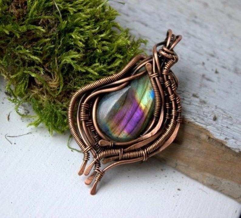 Labradorite Wire Wrapped Pendant Copper Wire Wrap Healing Etsy