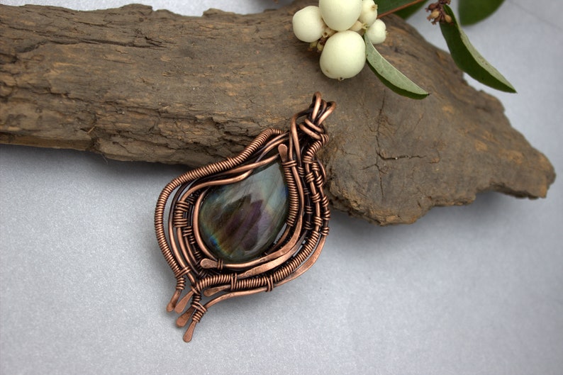 Labradorite Wire Wrapped Pendant Copper Wire Wrap Healing Etsy