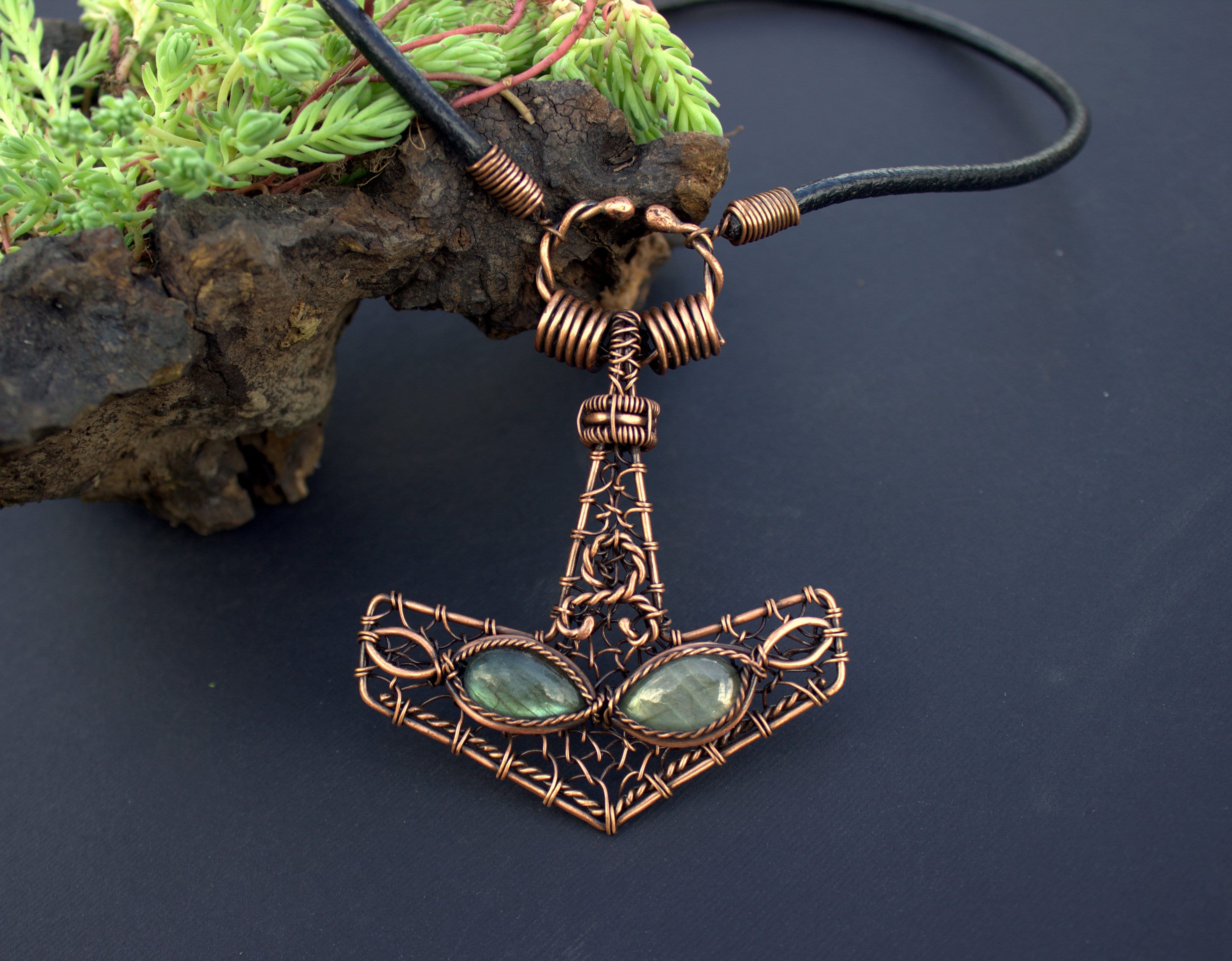 Mjolnir pendant Viking knit chain Celtic copper wire necklace Viking small mjolnir necklace for men