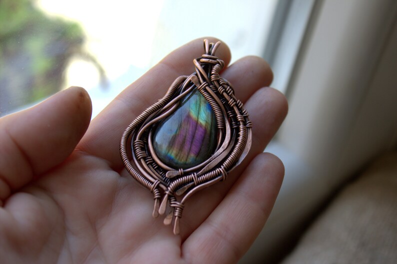Labradorite Wire Wrapped Pendant Copper Wire Wrap Healing Etsy