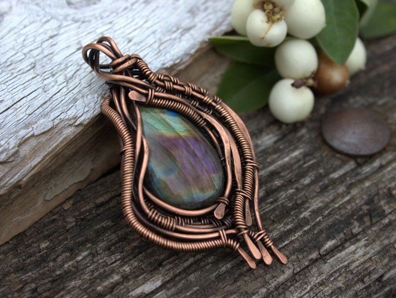 Labradorite Wire Wrapped Pendant Copper Wire Wrap Healing Etsy