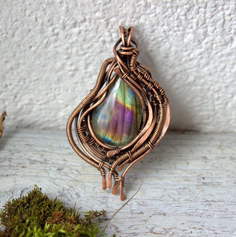 Labradorite Wire Wrapped Pendant Copper Wire Wrap Healing Etsy