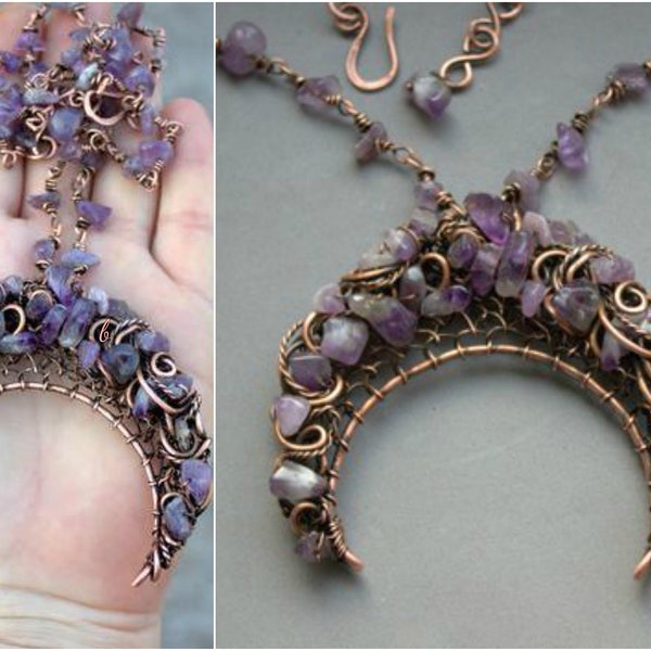 RESERVED for Lauren Crescent moon necklace, Amethyst, Crystal, Moon necklace, Pagan necklace, Wiccan necklace, Handmade, Gift for women