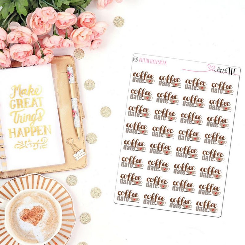 Coffee Date Planner Stickers Icon Stickers Coffee Latte Etsy