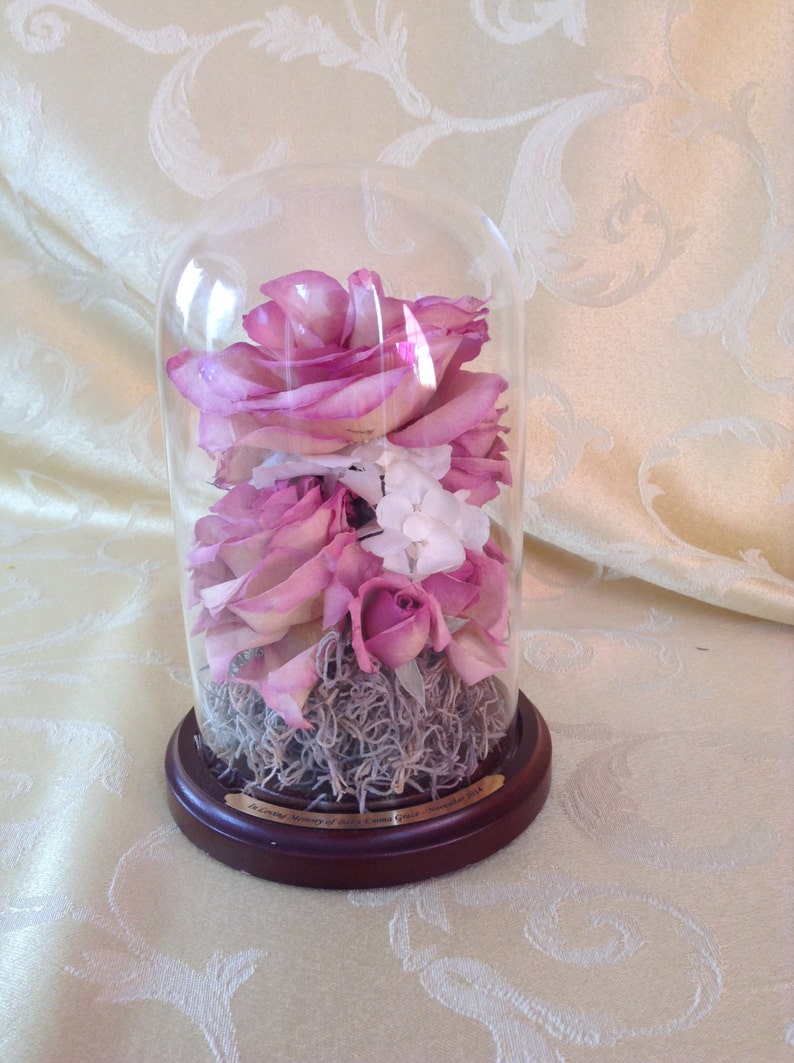 Preserved funeral flower glass dome 4 x 7