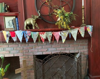 bunting, banners, garland, pennant, flag made from vintage quilt