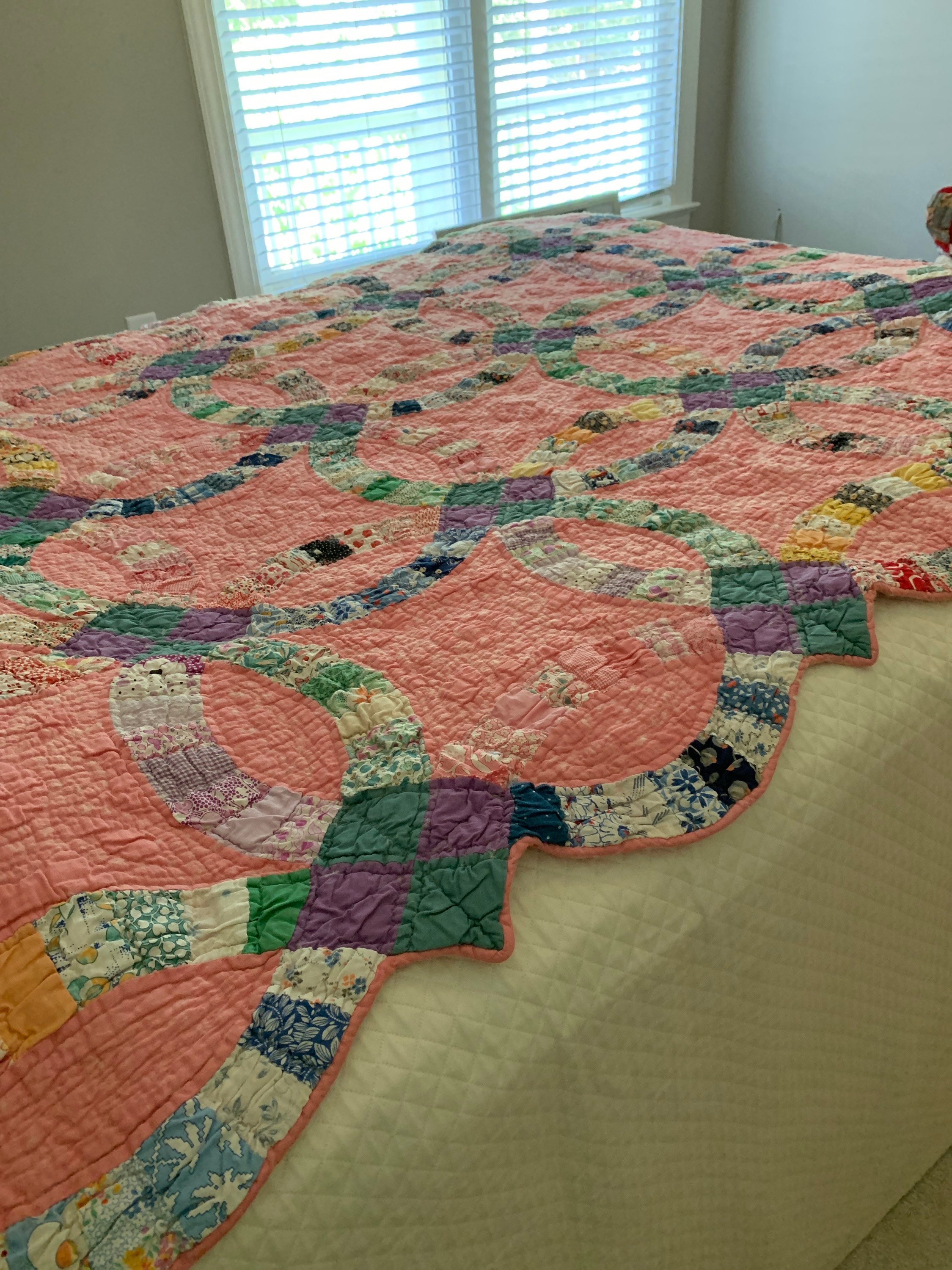Vintage Handmade Pink Double Wedding Ring Quilt Twin Bed Size Etsy