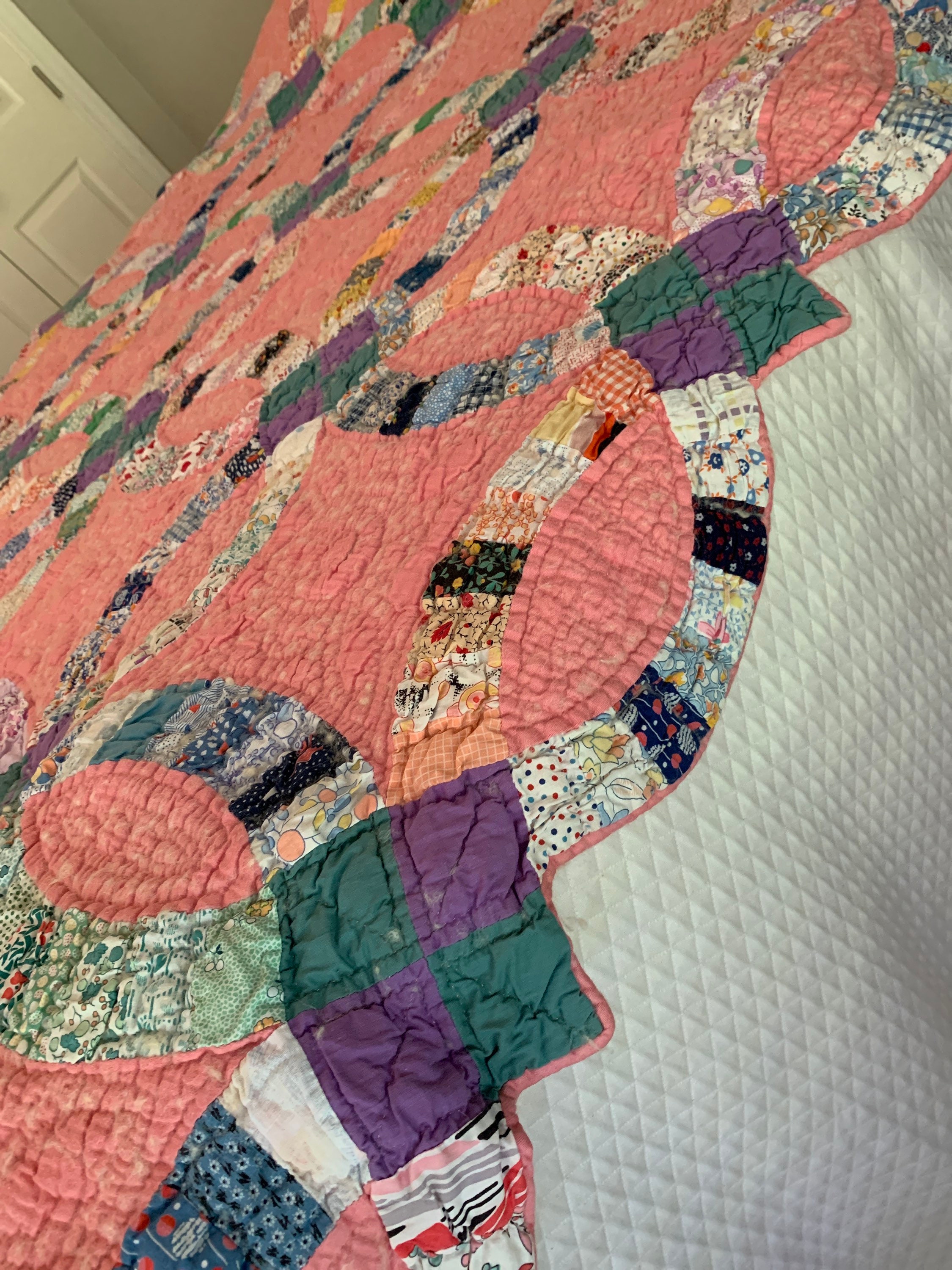 Vintage Handmade Pink Double Wedding Ring Quilt Twin Bed Size Etsy