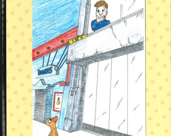 May include: A children's book cover titled "The Downtown Ducks." The illustration depicts a cartoon duck looking up at a building with a person in a window and several ducklings. The background is a city scene.