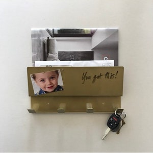 PICK COLOR! Mid century Modern magazine rack mail holder dry erase magnetic bulletin board key coat rack wallet sunglasses phone organizer