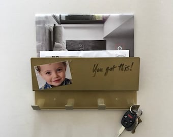 PICK COLOR! Mid century Modern magazine rack mail holder dry erase magnetic bulletin board key coat rack wallet sunglasses phone organizer