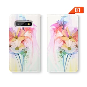 Gepersonaliseerde custom Samsung lederen portemonnee flip case voor Samsung Galaxy S23 S22+ Ultra S21+ 5G S21 Fe S20+ S23 Ultra aquarel bloem