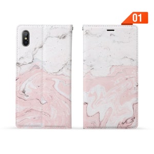 Personalised Initials Name Leather Wallet Stand Flip Case for iPhone 15 Pro Max 15 14 Plus iPhone 15 14 13 12 11 X marble