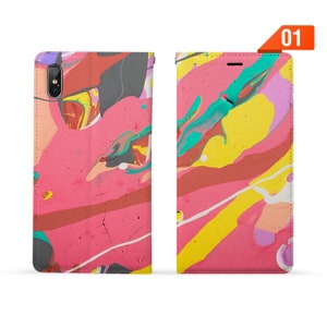 Case for iPhone Personalised Name Leather Wallet iPhone 15 Pro Max 15 14 Plus iPhone 15 14 13 12 11 X abstract painting