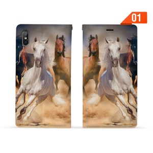 Funda con tapa con soporte tipo billetera de cuero con iniciales personalizadas para iPhone 15 Pro Max 15 14 Plus iPhone 15 14 13 12 11 X caballo