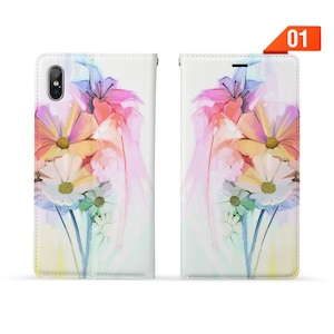 Capa para iphone carteira de couro com nome personalizado, iphone 15 pro max 15 14 plus iphone 15 14 13 12 11 x flor aquarela