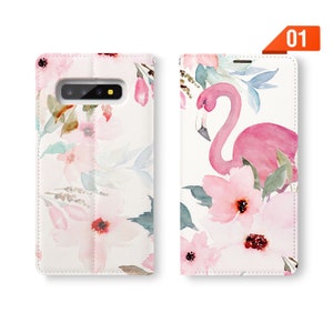 Funda de cuero personalizada con tapa tipo billetera para Samsung Galaxy S23 S22+ Ultra S21+ 5G S21 Fe S20+ S23 Ultra flamencos