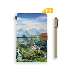 travel diary personalised refillable notebook journal genuine leather cover landscape Pattern 03