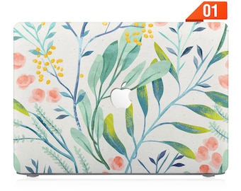 macbook pro 13 case rubberized front and bottom hard cover for apple pro 14 macbook air 13 15 M2 pro 13 14 15 16 M1 M2 M3 watercolor leaves