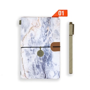 travel journal personalised refillable notebook diary genuine leather cover marble