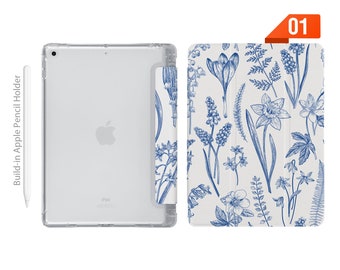 iPad See Through Smart Case Leather Stand Cover avec porte-crayon pour iPad Pro 12.9 11 9.7 Air 10.9 10.5 10.2 mini 4 5