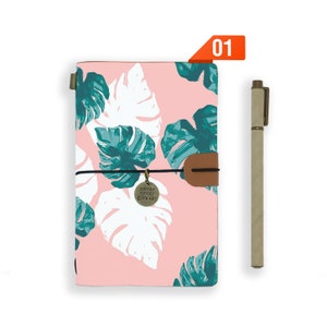 travel diary personalised refillable notebook journal genuine leather cover pink flower 2