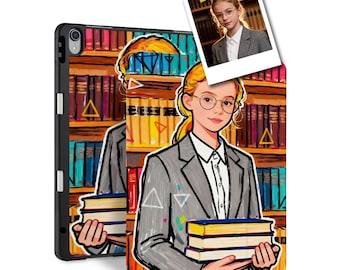 Custom iPad Case with Pencil Holder - Personalized Playful Quick Sketch Portrait from Your Photo - Pro 13 12.9 11 Air6/7 A16 10th Mini