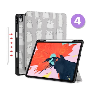 Étui intelligent magnétique pour iPad, avec porte-crayon, pour iPad 9.7, 10.2, 10.9, iPad Air 5e, 10.9 Pro, 11 pouces, Pro, M1, M2, veille/réveil automatique, chat image 4