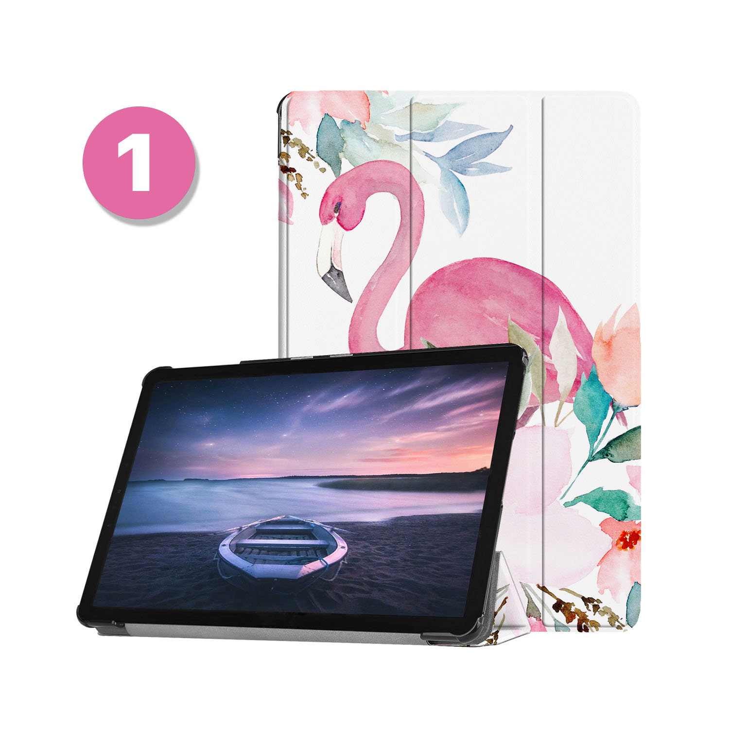 Leather Samsung Tab Stand Case for Galaxy Tab S10+/Ultra, S9/FE/Plus/Ultra, S8/S8+, S7, S6, A9/A8/A7 Lite, S7 FE, More Models flamingo