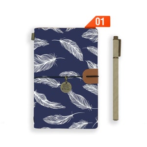 leather notebook personalised refillable diary journal genuine leather cover feather