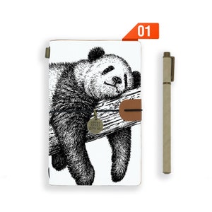leather journal personalised refillable notebook diary genuine leather cover cute animal