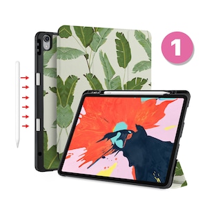 iPad Smart Case with Pencil Holder for 2025 iPad Pro 13 Air 13 M4 12.9 Pro M1 M2 Air 11 10.9 Pro 11&quot; 9.7 10.2 Auto Sleep/Wake Green Leaves