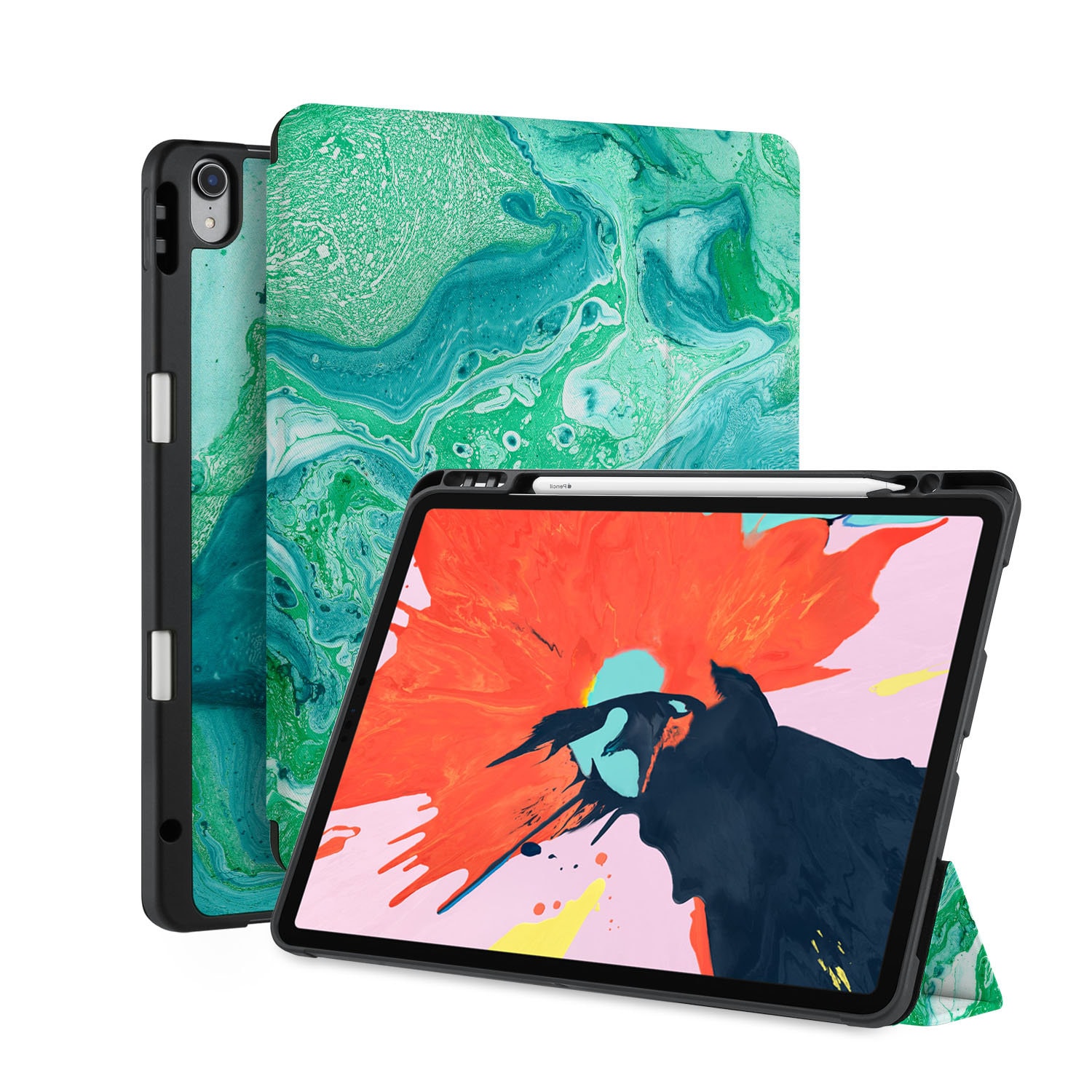 IPad Magnetic Smart Case With Pencil Holder for iPad 9.7 10.2 iPad Air 5th  10.9 Pro 11 Pro 12.9 Pro M1 Auto Sleep/wake Marble Emerald 