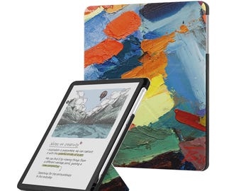 Kindle Scribe Case: Origami Stand, Pen Holder, Auto Sleep/Wake Handle Cover For Kindle Scribe 10.2" & 11" Display Impasto Abstract Oil-Paint