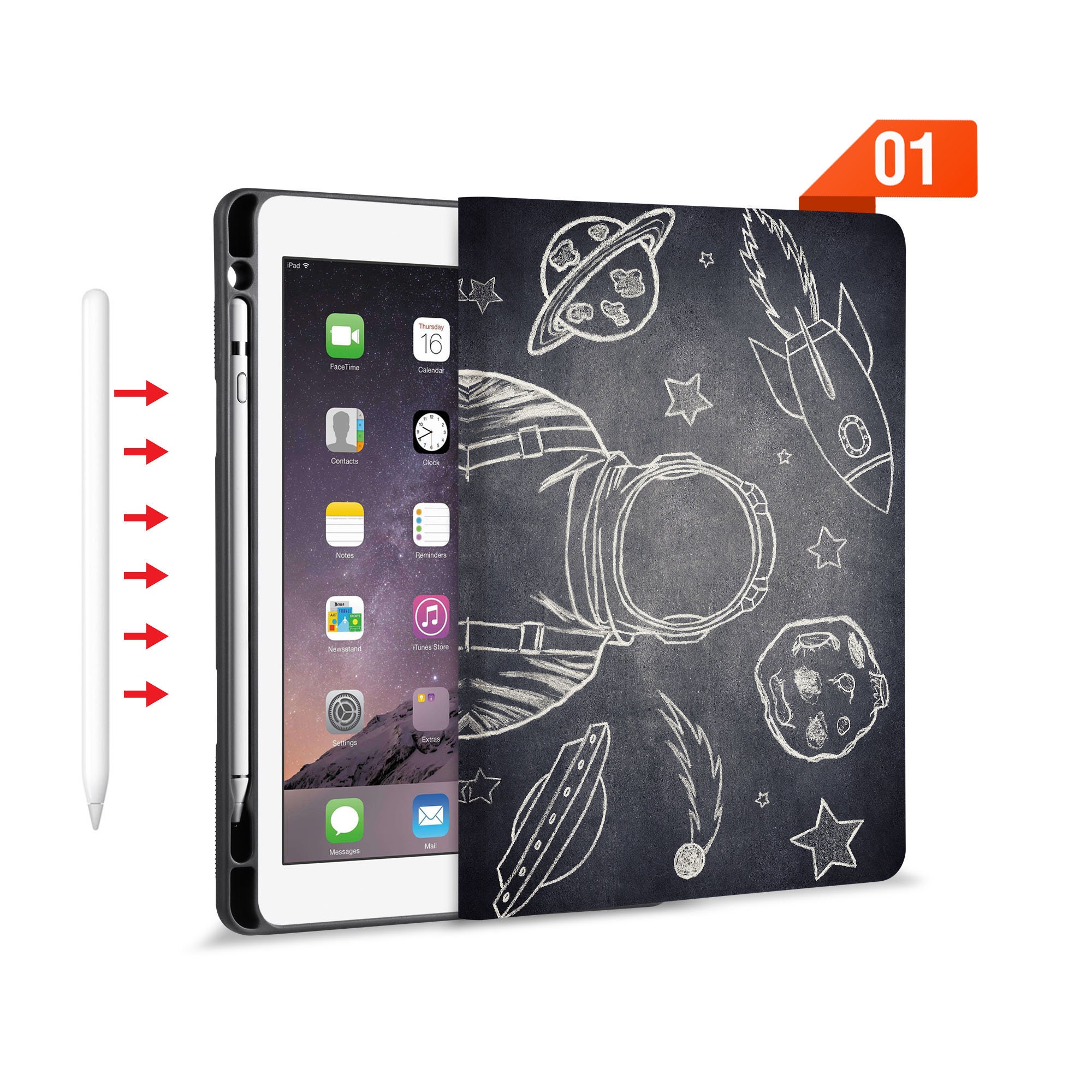 IPad Folio Smart Case support Housse en cuir avec porte-crayon