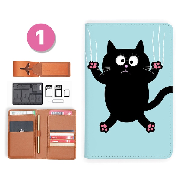 passport cover passport cover RFID blocking classic leather travel wallet cat kitty