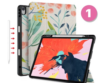 iPad  Magnetic Smart Case with Pencil Holder for iPad 9.7 10.2 A2200 A2198 A2232  Pro 11"  Pro 12.9 3rd Gen Auto Sleep/Wake Pink Flower