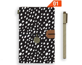 travelers notebook personalised refillable diary journal genuine leather cover polka dot