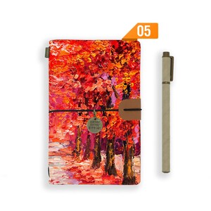 personalized leather journal refillable notebook diary genuine leather cover oil painting Pattern 05