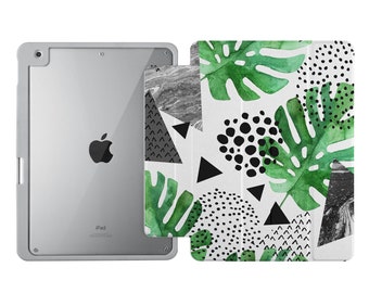 iPad Acrylic Case for, Pro 13", Pro 12.9", Air 13", Pro 11", Mini 6, 7,  Air 10.9", 9.7", 10.2" with Pencil Holder ideal gift green leaves