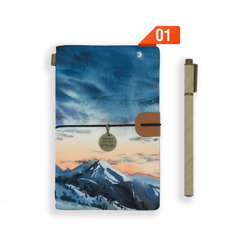 travel diary personalised refillable notebook journal genuine leather cover landscape image 1