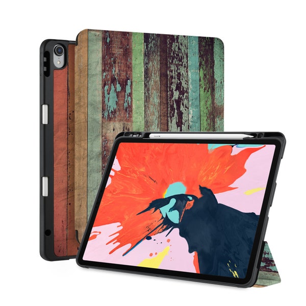 iPad Smart Case with Pencil Holder | Auto Sleep/Wake | Fits iPad Pro 13 M4, Air 13, Air 11, Pro 12.9 M1/M2, Pro 11, 10.9, 10.2, 9.7 Wood