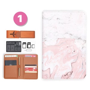Reisepasshülle personalisiert RFID Blocking klassisches Leder Reiseportemonnaie pink marmor
