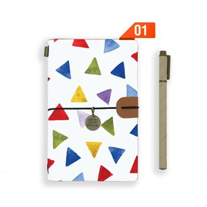 personalized leather journal refillable notebook diary genuine leather cover geometric pattern