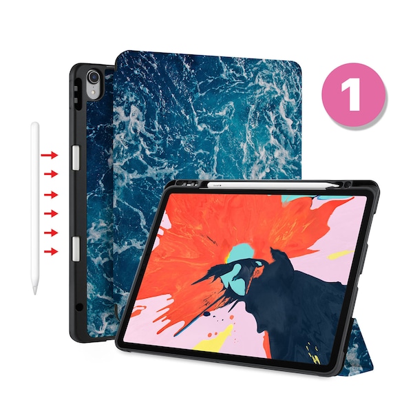 iPad Smart Case with Pencil Holder | Auto Sleep/Wake | Fits iPad Pro 13 M4, Air 13, Air 11, Pro 12.9 M1/M2, Pro 11, 10.9, 10.2, 9.7 Ocean
