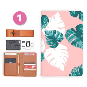 Reisepasshülle personalisiert RFID Blocking klassisches Leder Reiseportemonnaie rosa Blume 2